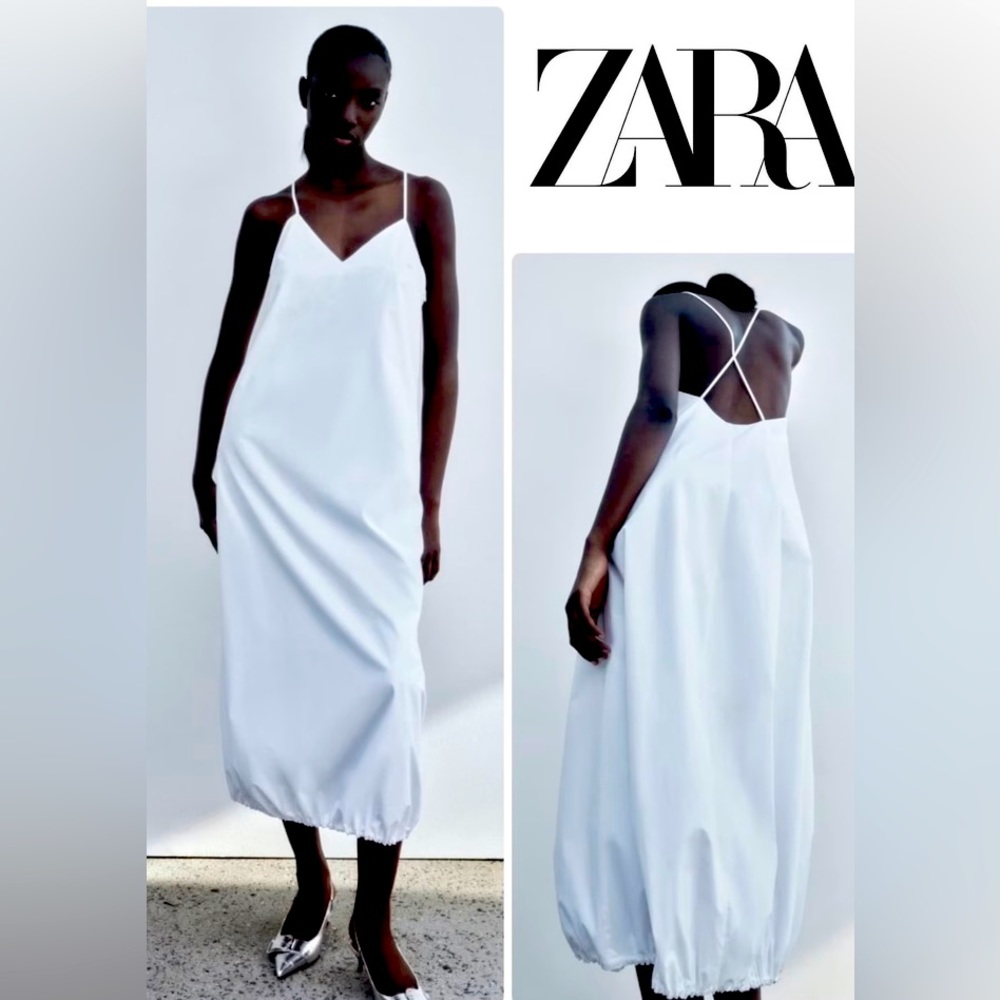 ZARA POPLIN MIDI DRESS WITH ADJUSTABLE HEM SIZE M COLOR WHITE NWT